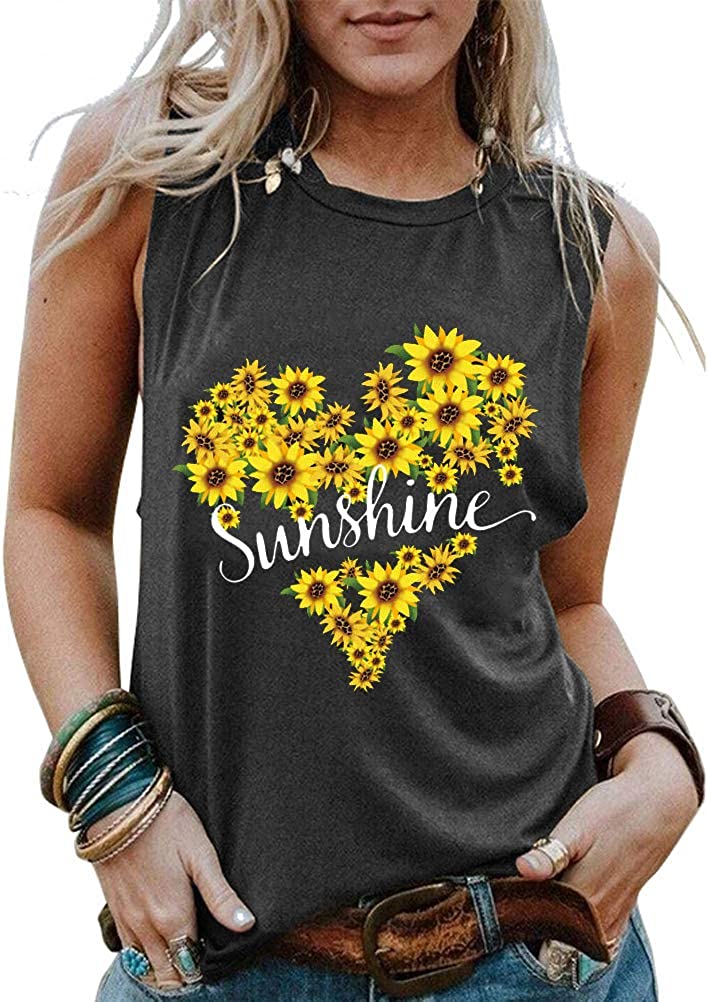 Femmes Sunshine Tournesol Coeur Débardeur Chemise Graphique pour Femme