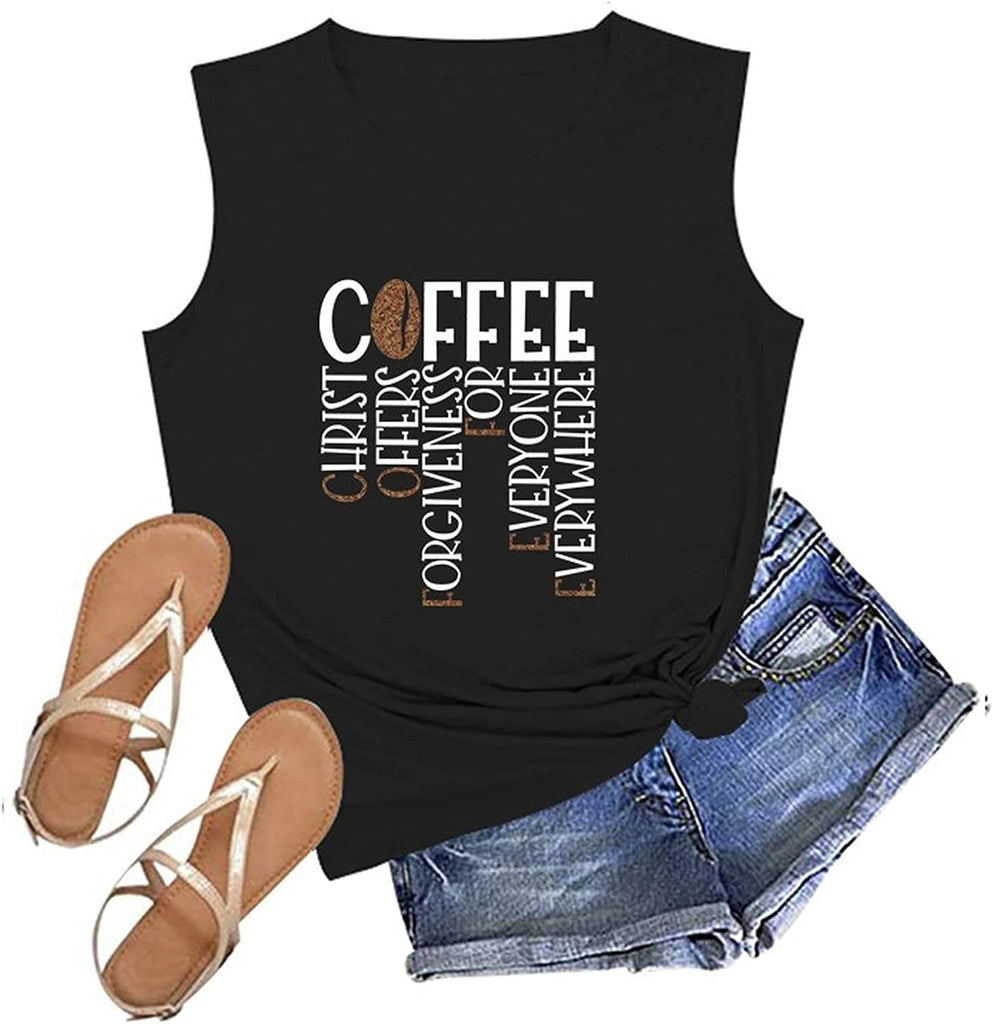 Women Coffee Religious Tank Tops Christ Offers Forgiveness for Everyone Everywhere Shirt