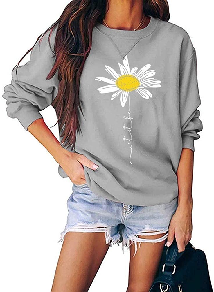 Women Daisy Graphic Sweatshirt Casual Loose Long Sleeve Fashion Tops