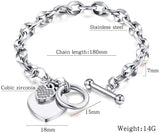 Womens Stainless Steel Link Chains Heart Charms Bracelets for Teen Age Girl Toggle Clasp Closure