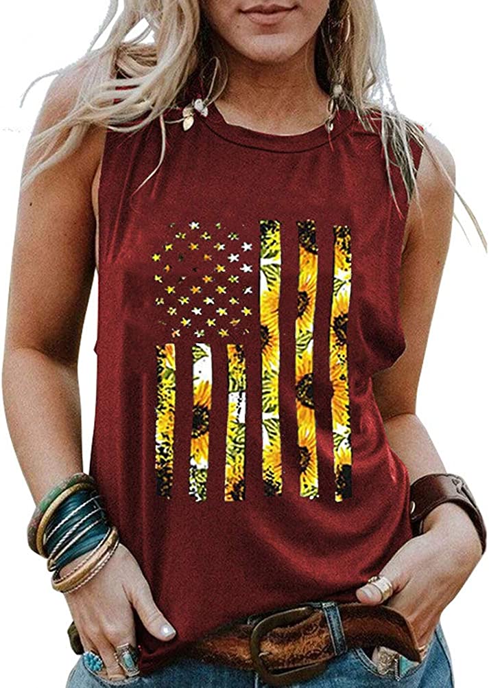 Débardeur patriotique pour femmes, tournesols, drapeau américain américain, 4 juillet, débardeur pour femmes