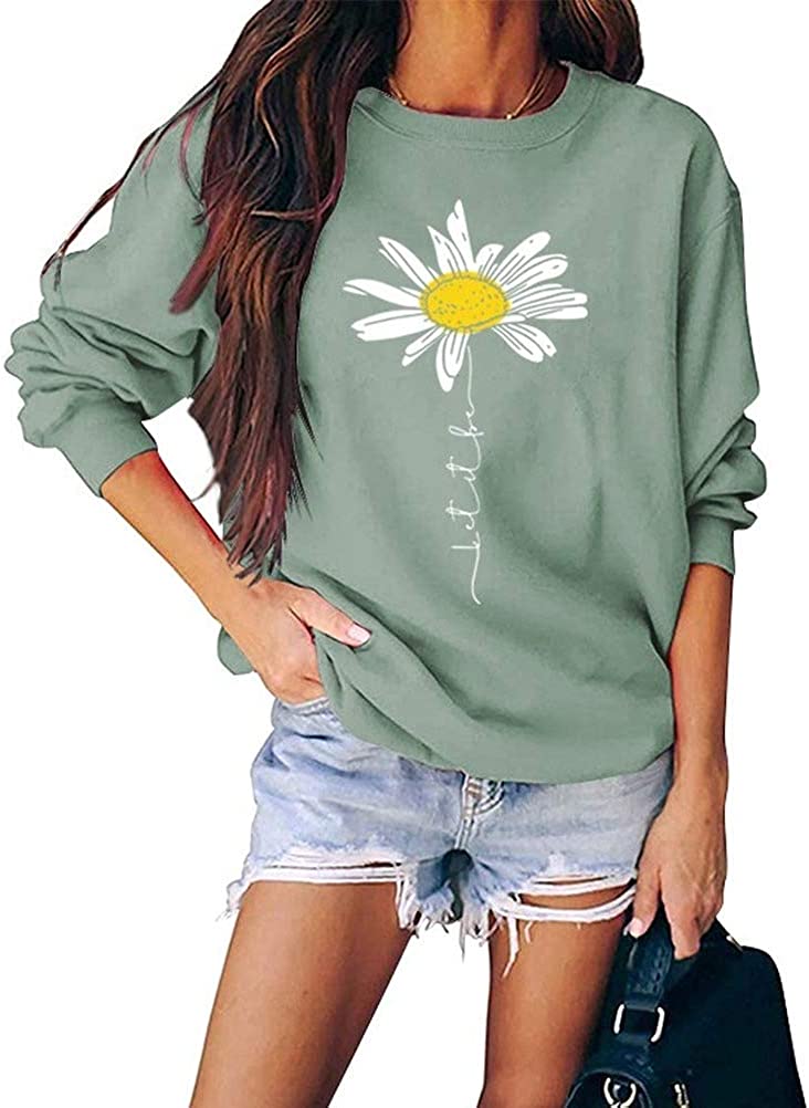 Women Daisy Graphic Sweatshirt Casual Loose Long Sleeve Fashion Tops