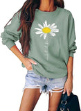 Women Daisy Graphic Sweatshirt Casual Loose Long Sleeve Fashion Tops
