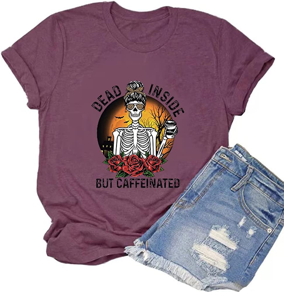 Dead Inside But Caffeinated Sunflower Women Long Sleeve Sweatshirt Skull Shirt for Women