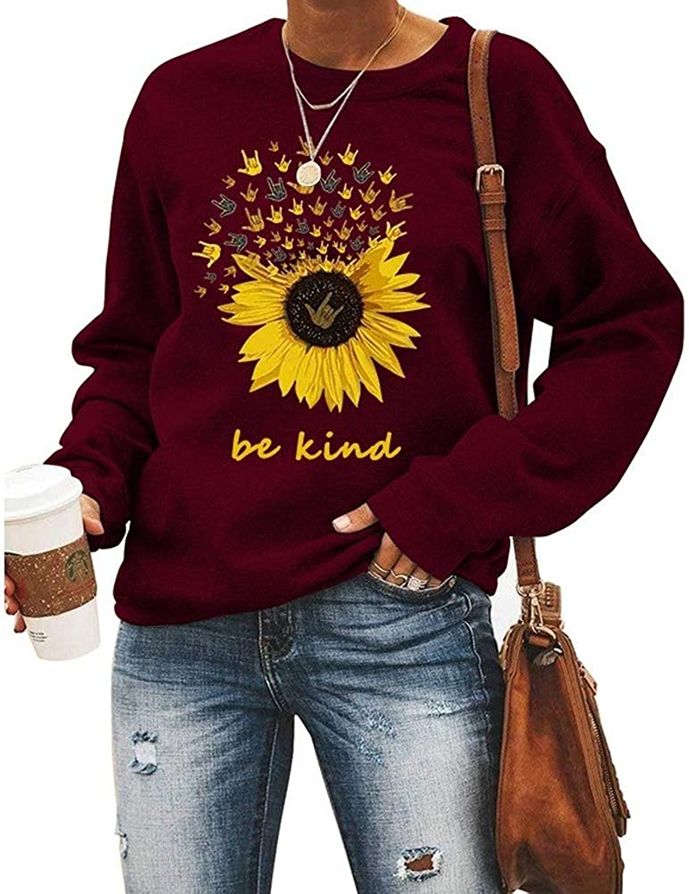 Women Sunflower Be Kind Printed Crew Neck Sweatshirt Women's Clothing