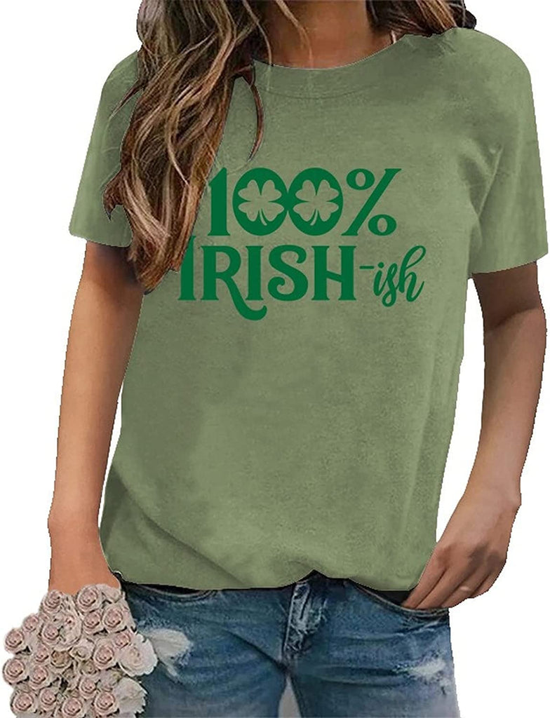 St Patrick Day Tees Women 100% Irish-ish Shamrock T-Shirt