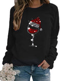 Sweat-shirt à manches longues pour femmes, verres à vin avec chapeau de père noël pour noël