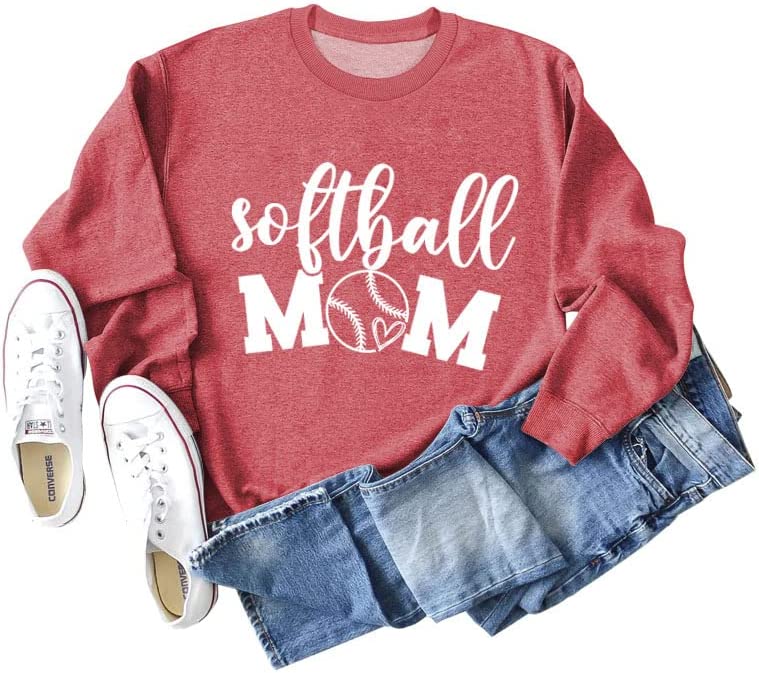 Women Softball Mom Sweatshirt Long Sleeve Shirt