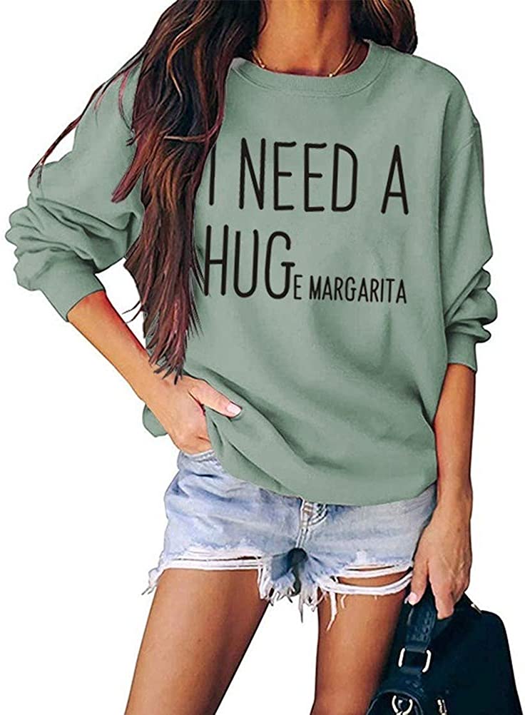 Aux femmes? Sweat-shirt à manches longues et col ras du cou pour femme, haut décontracté et ample avec image de Margarita