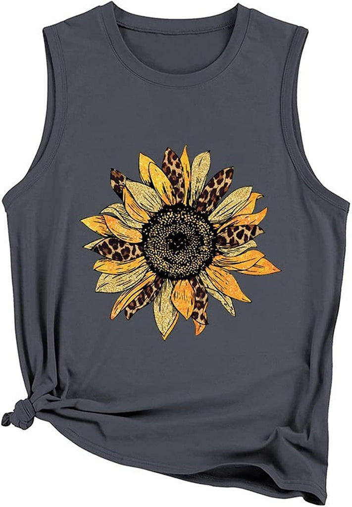 Débardeur tournesol pour femmes, t-shirt d'été décontracté sans manches