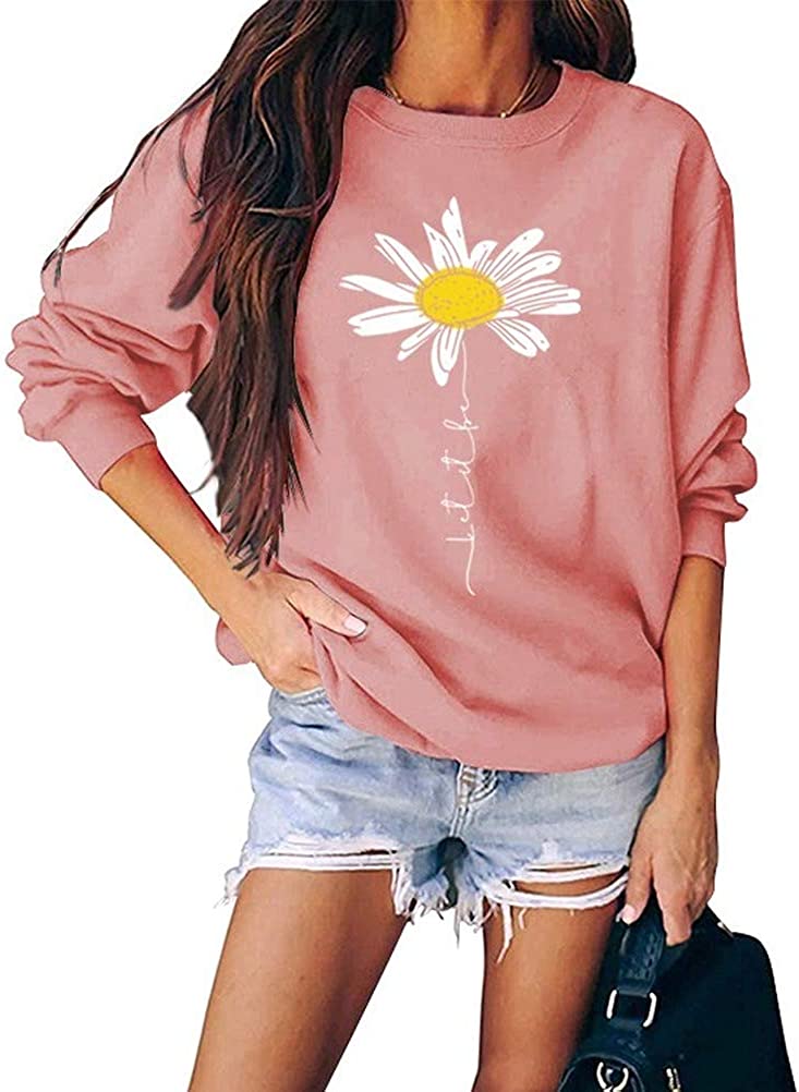 Women Daisy Graphic Sweatshirt Casual Loose Long Sleeve Fashion Tops