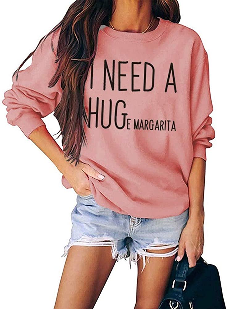 Aux femmes? Sweat-shirt à manches longues et col ras du cou pour femme, haut décontracté et ample avec image de Margarita