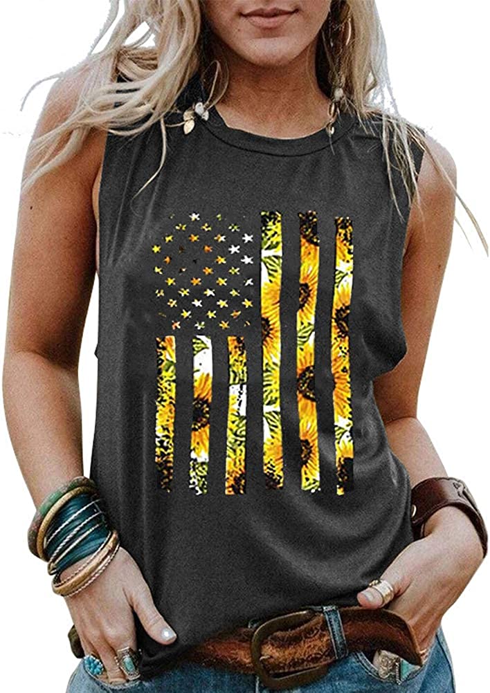 Débardeur patriotique pour femmes, tournesols, drapeau américain américain, 4 juillet, débardeur pour femmes