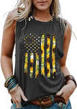 Débardeur patriotique pour femmes, tournesols, drapeau américain américain, 4 juillet, débardeur pour femmes