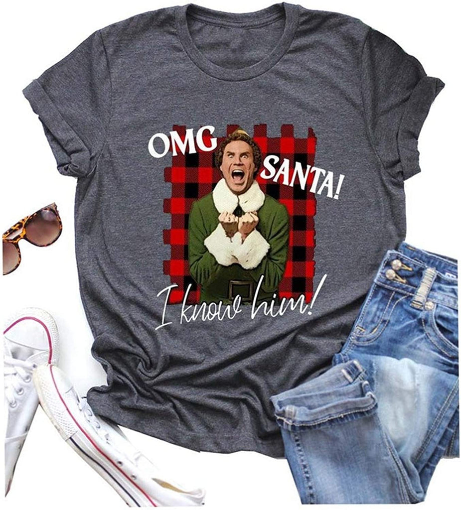 Women OMG Santa I Know Him Funny Christmas T-Shirt Santa Shirt