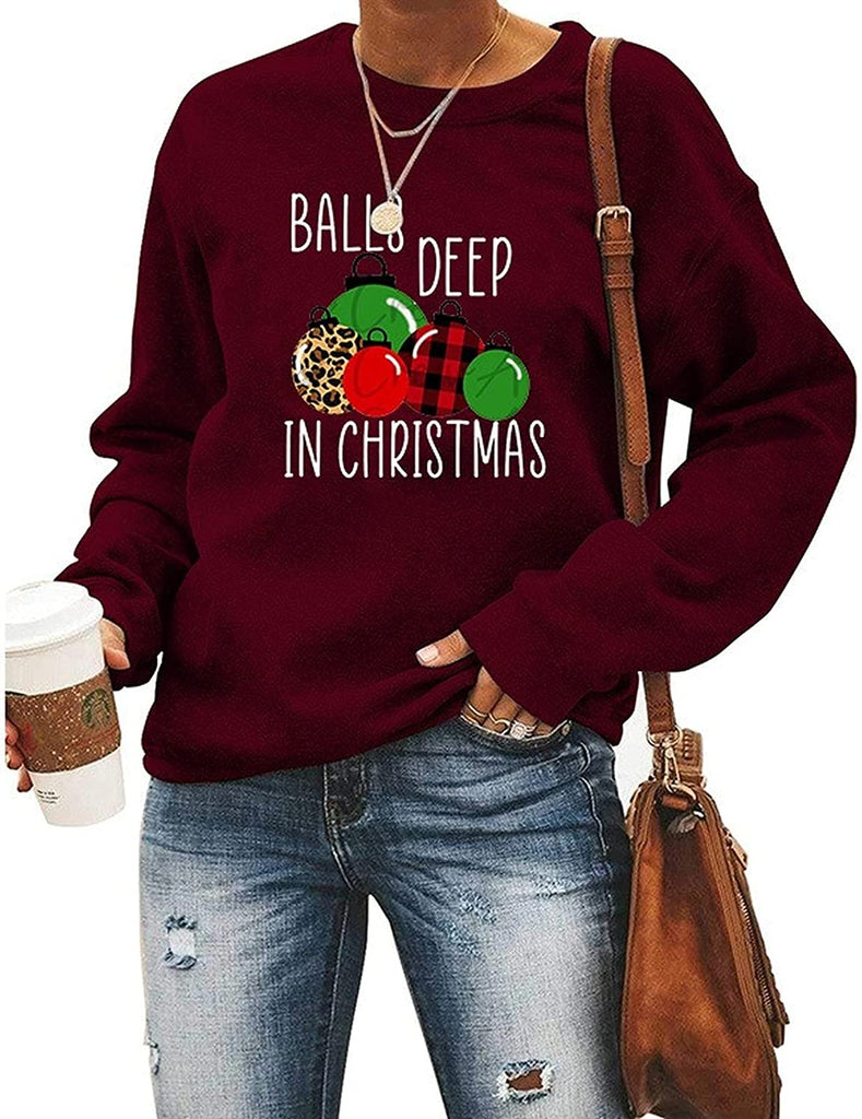 Sweat-shirt de Noël pour femmes, boules profondes, vêtements de noël amusants