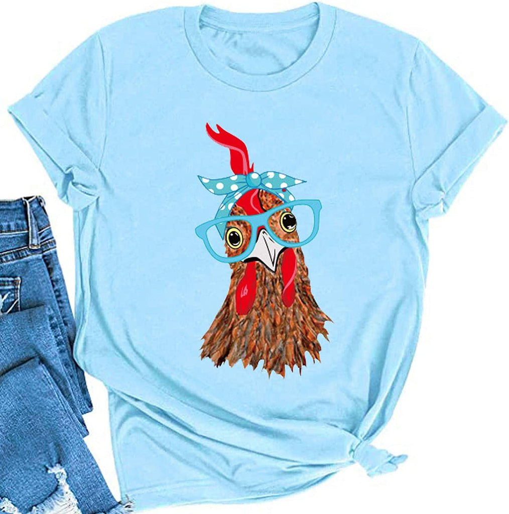 T-Shirt Bandana pour femmes, poulet avec lunettes, mignon poulet