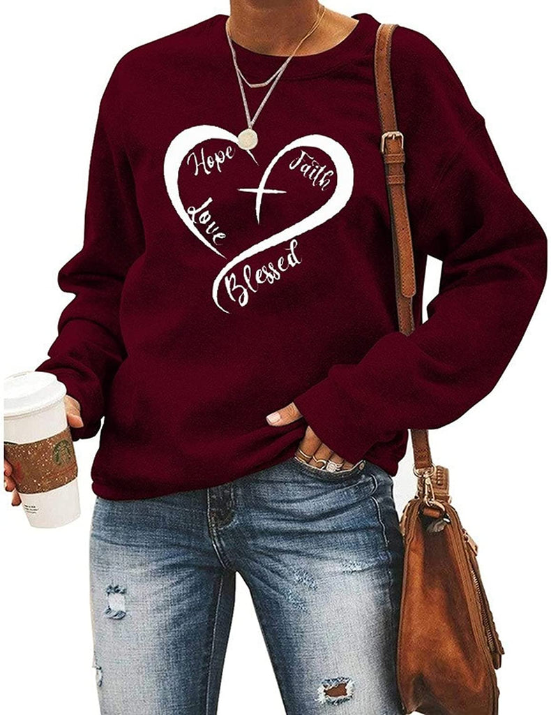 Christliches Herz Sweatshirt Damen Hoffnung Glaube Liebe Gesegnet Sweatshirt