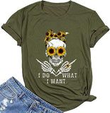 Women I Do What I Want Skull T-Shirt Sunflower Sunglasses Skull Shirt