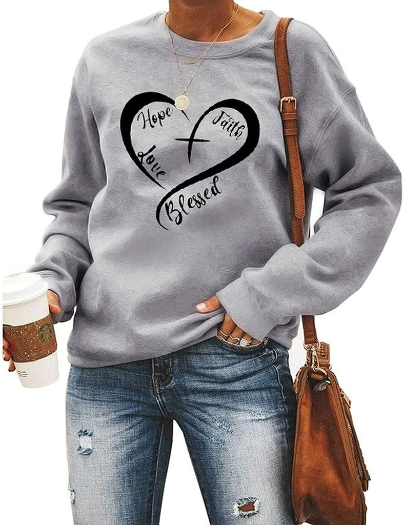 Christliches Herz Sweatshirt Damen Hoffnung Glaube Liebe Gesegnet Sweatshirt