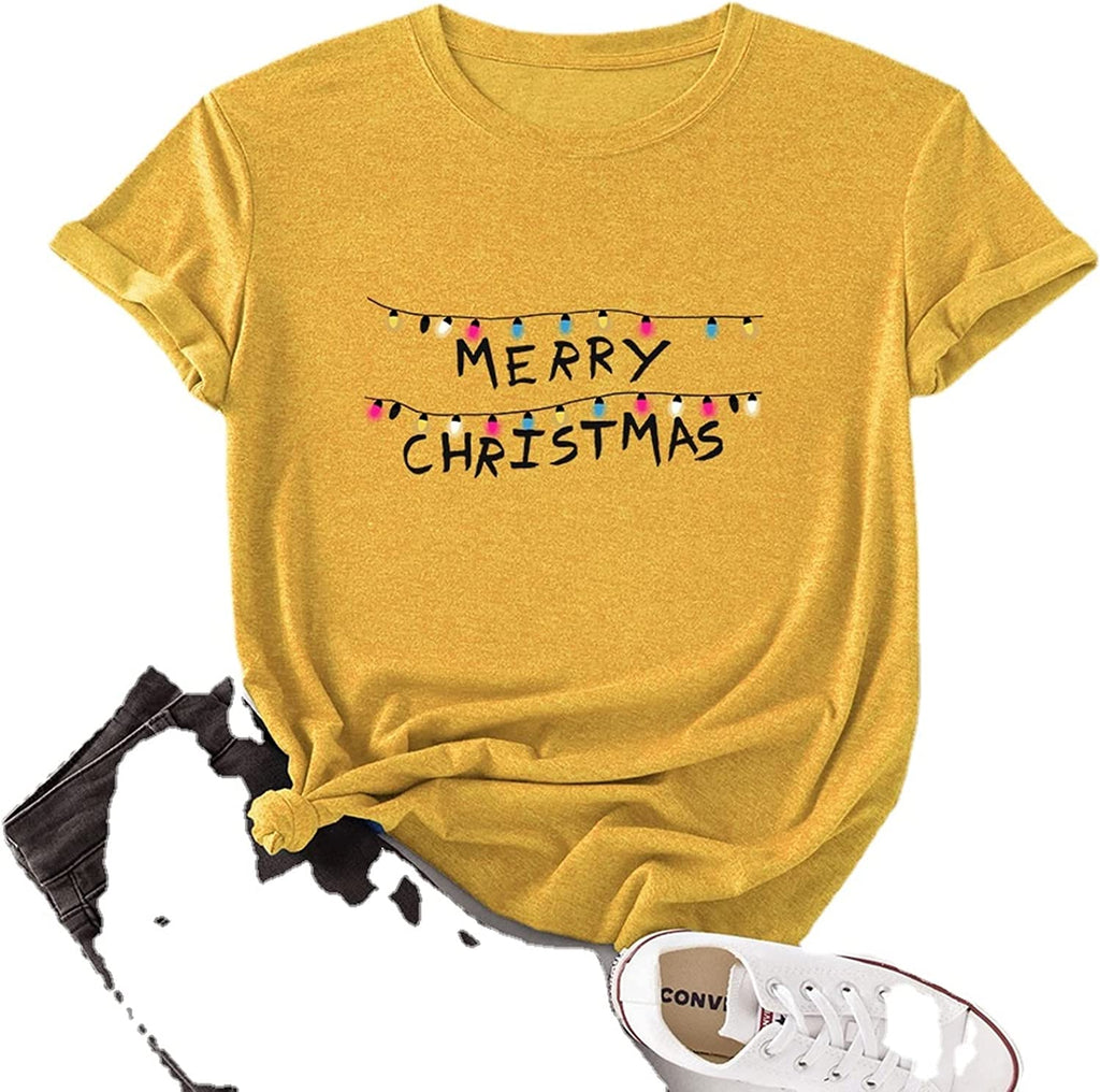 Women Merry Christmas T-Shirt Christmas Lights Shirt