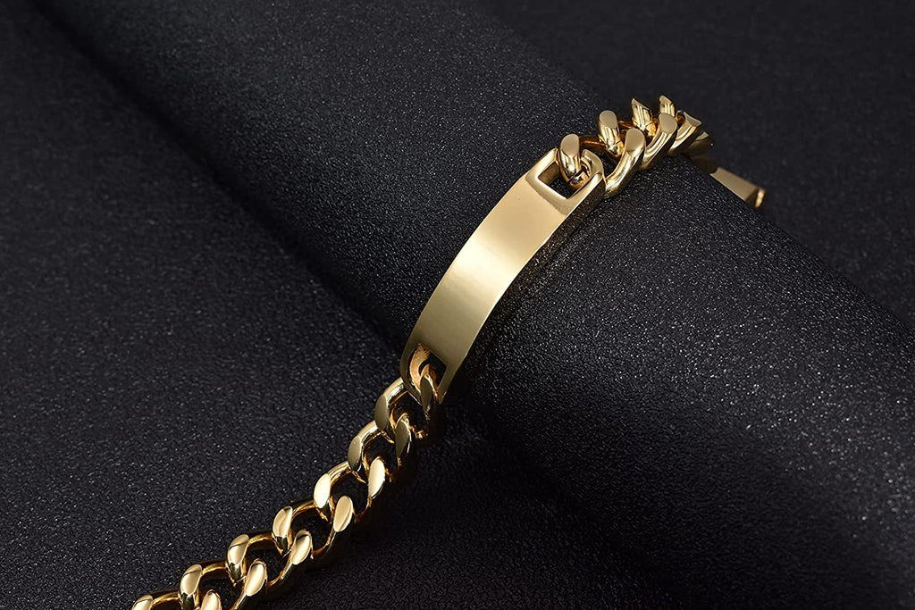 Personnalisez le bracelet de barre de nom d'identité gravé pour hommes en acier inoxydable, chaîne à maillons cubains, bracelets personnalisés avec fermoir à boucle magnétique