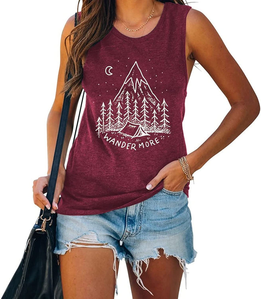 Femmes errer plus chemise aventure Camping en plein air graphique débardeurs