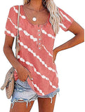 Women Casual Tie Dye Stripe T-Shirt Tunic Shirt with Buttons