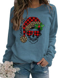 Sweat-shirt à manches longues pour femmes, à carreaux de buffle, père noël, bébé, crâne de noël