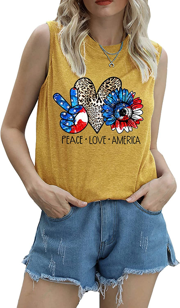 Débardeur tournesol pour femmes, chemise Peace Love America, drapeau américain