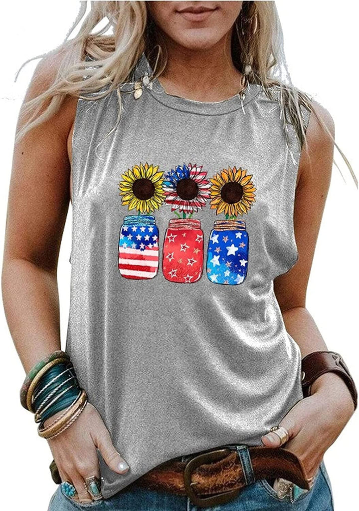 Débardeur patriotique pour femmes, pot de tournesols, chemise