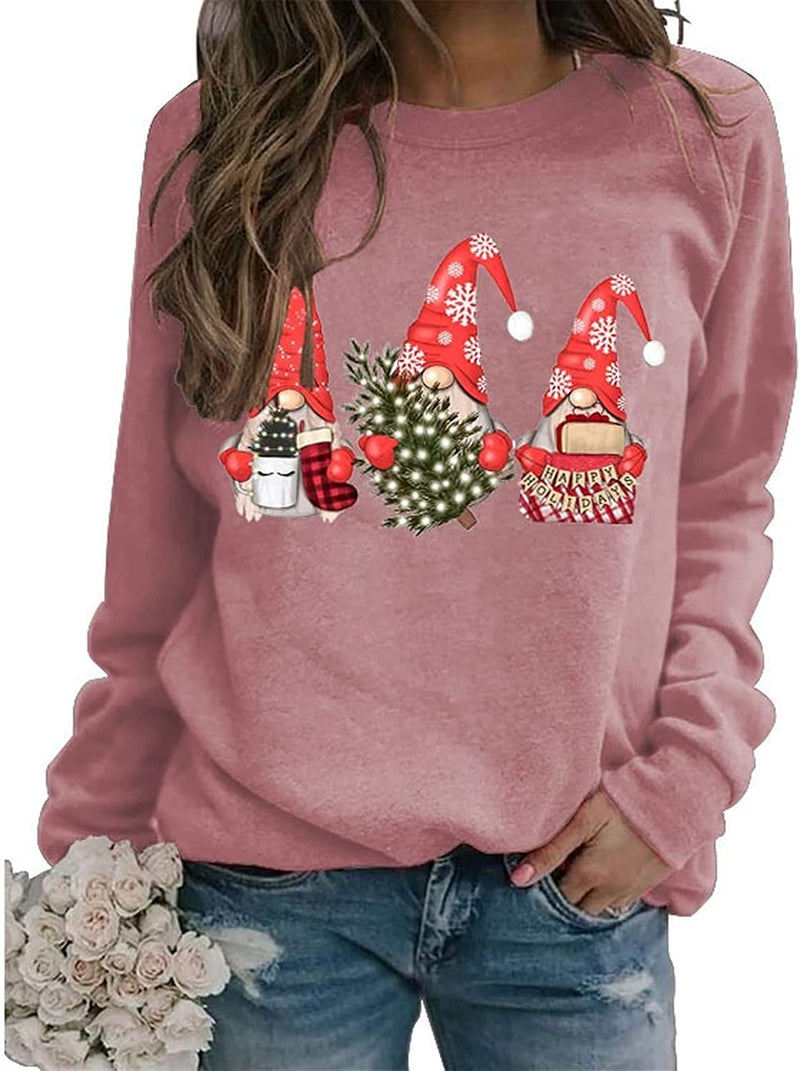Sweat-shirt à manches longues pour femmes, Gnomes de noël, chemise d'arbre de noël