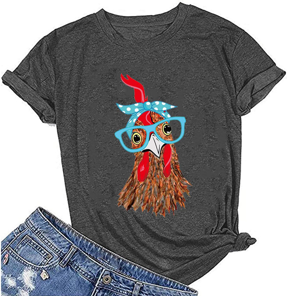 T-Shirt Bandana pour femmes, poulet avec lunettes, mignon poulet