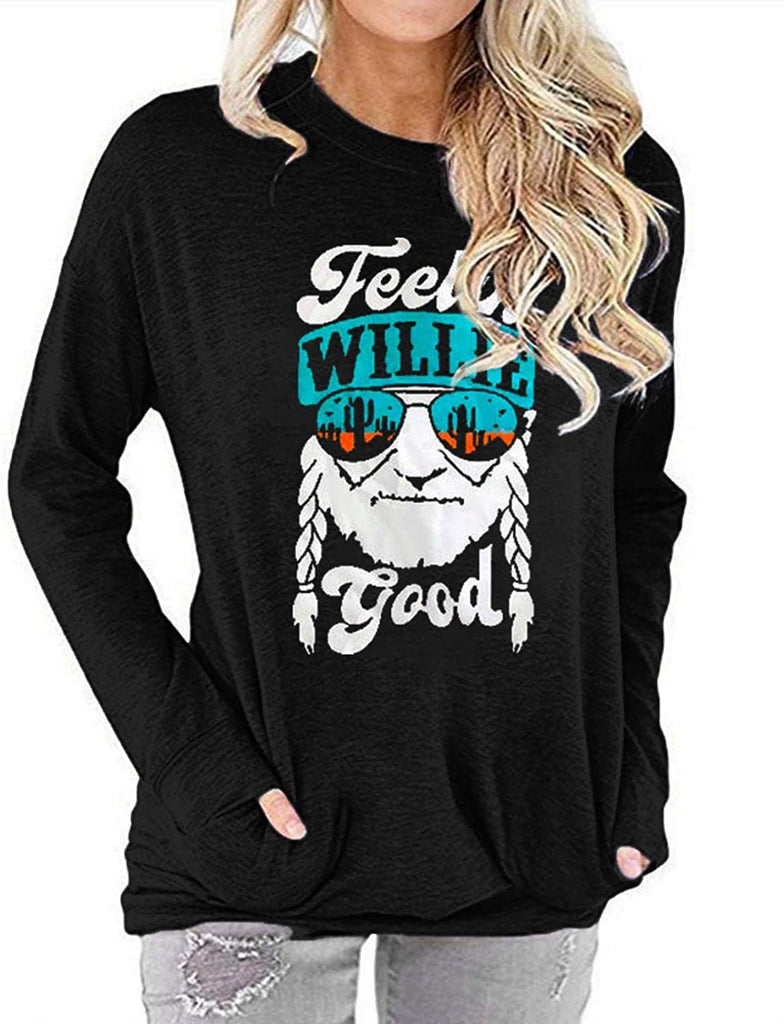 Women Long Sleeve Feelin' Willie Good Blouse with Pockets Women Graphic Shirt