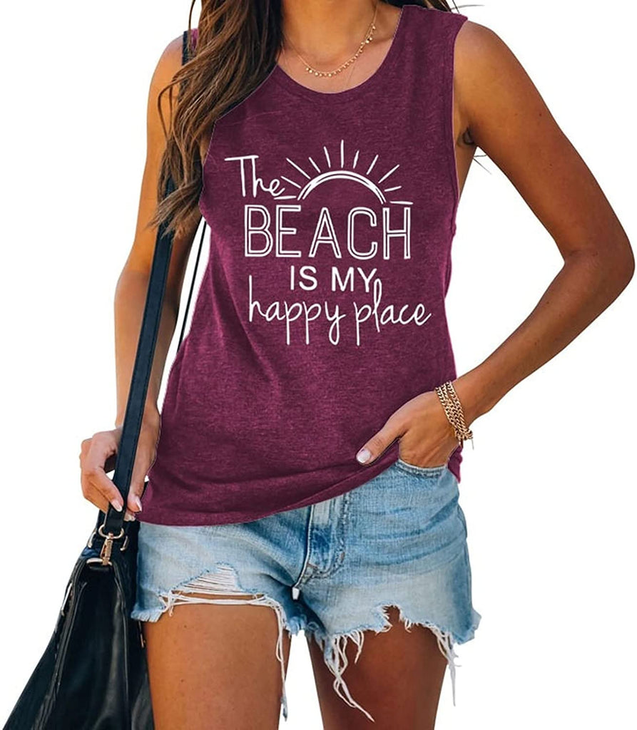 The Beach is My Happy Place Chemise sans manches pour femme Débardeur de plage d'été