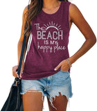 The Beach is My Happy Place Chemise sans manches pour femme Débardeur de plage d'été
