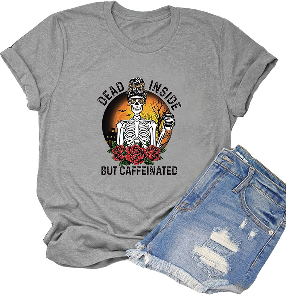 Dead Inside But Caffeinated Sunflower Women Long Sleeve Sweatshirt Skull Shirt for Women