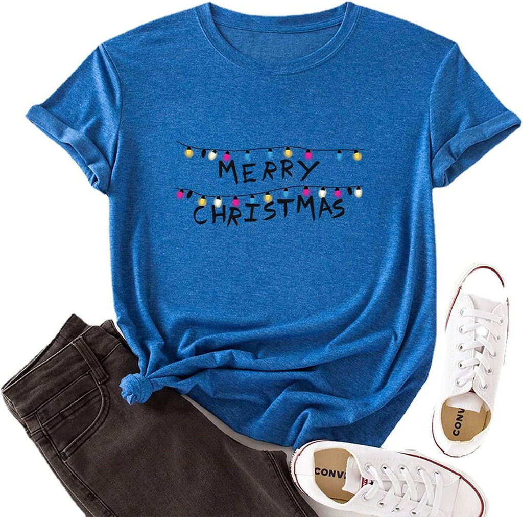 Women Merry Christmas T-Shirt Christmas Lights Shirt