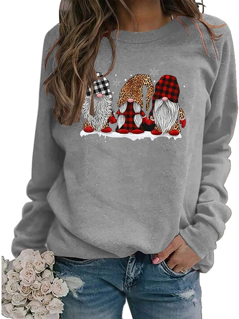Sweat-shirt à manches longues pour femmes, à carreaux de buffle et léopard, sweat-shirt du père noël