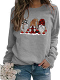 Sweat-shirt à manches longues pour femmes, à carreaux de buffle et léopard, sweat-shirt du père noël