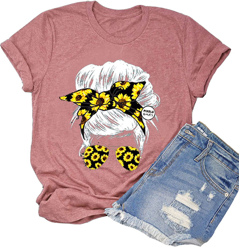 Femmes cheveux en désordre chignon tournesol T-Shirt chignon en désordre crâne chemise