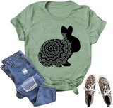 Cute Easter Floral T-Shirt Women Flower Rabbit Gift Tee