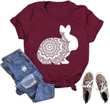 Cute Easter Floral T-Shirt Women Flower Rabbit Gift Tee