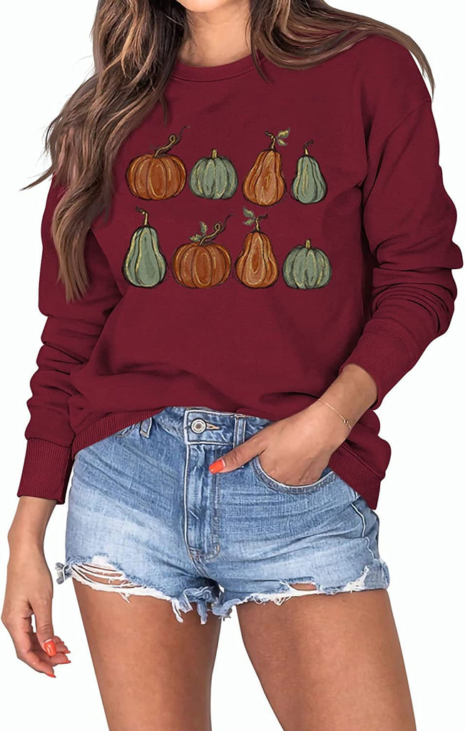 Women Halloween Crewneck Sweatshirt Long Sleeve Pumpkin Shirt
