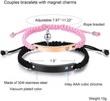NEHZUS Couples Breloques Magnétiques Corde Tressée Bracelets Nom Personnalisé Barre en Acier Inoxydable Bracelet Bijoux Personnalisés pour Hommes Femmes Anniversaire