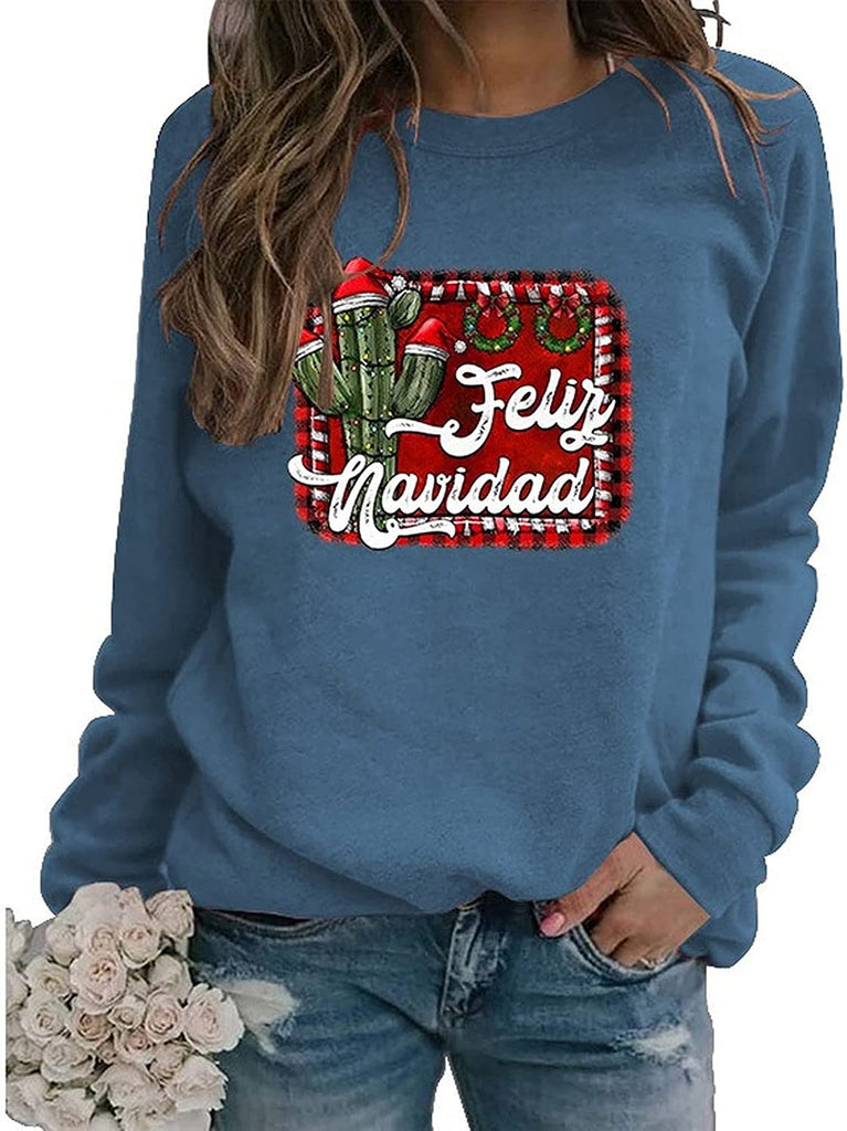 Women Feliz Navidad Sweatshirt Spanish Merry Christmas Cactus Shirt
