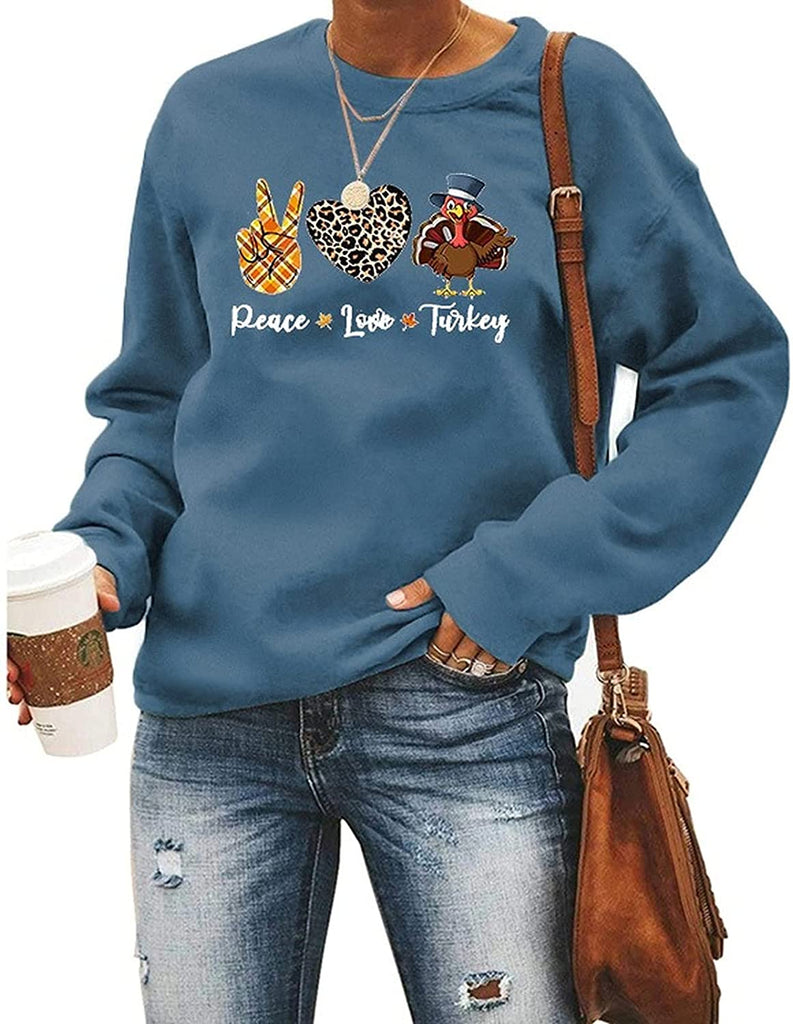 Sweat-shirt Peace Love Turkey pour femme, vêtement graphique de Thanksgiving