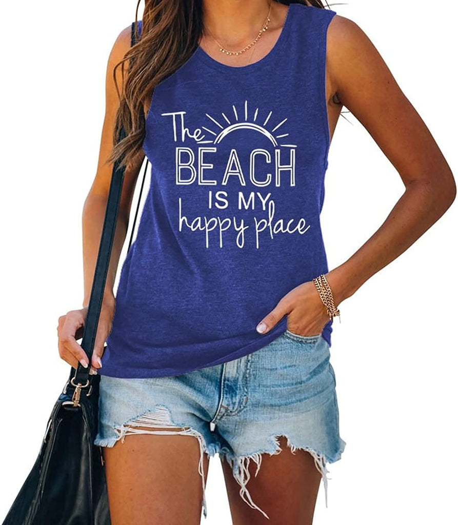 The Beach is My Happy Place Chemise sans manches pour femme Débardeur de plage d'été