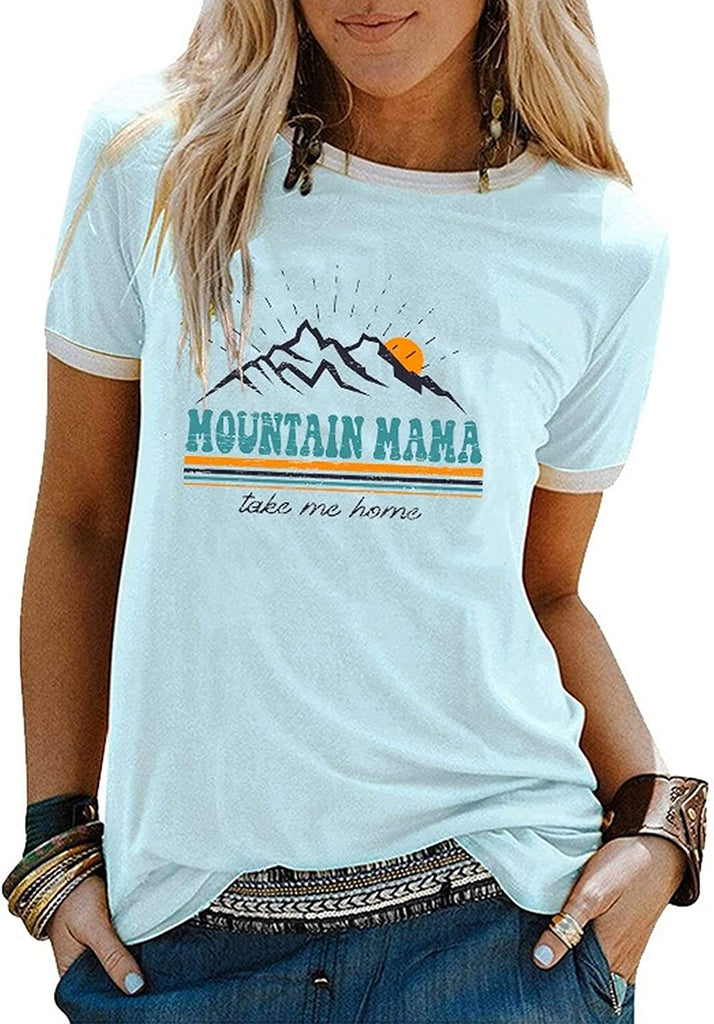 Women Mountain Mama Shirt Mom Camping Tees Tops
