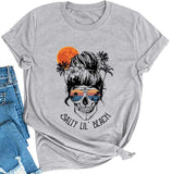 Women Salty Lil' Beach Women Skull T-Shirt Beach Graphic Shirt for Women